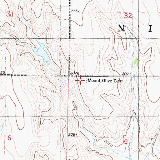 Topographic Map of Mount Olive Cemetery, KS
