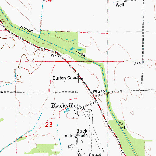 Topographic Map of Burton Cemetery, AR