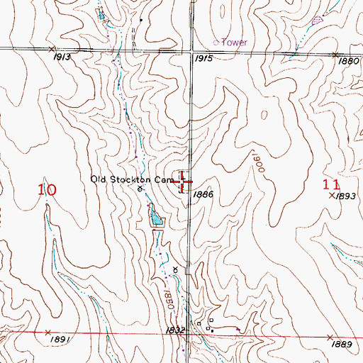 Topographic Map of Old Stockton Cemetery, KS