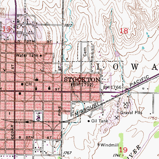 Topographic Map of Stockton, KS