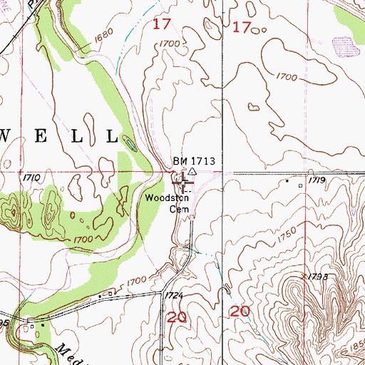 Topographic Map of Woodstown Cemetery, KS