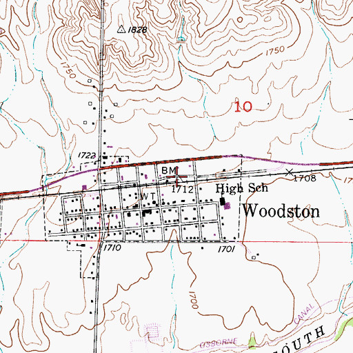 Topographic Map of Woodston, KS