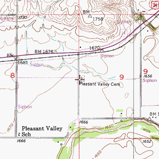 Topographic Map of Pleasant Valley Cemetery, KS