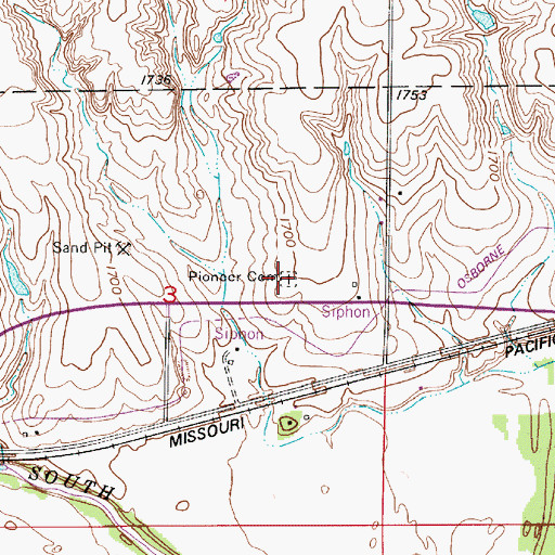 Topographic Map of Pioneer Cemetery, KS