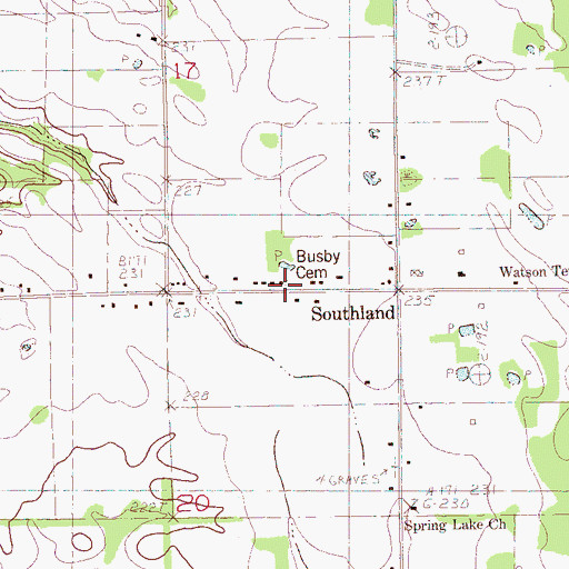 Topographic Map of Busby Cemetery, AR