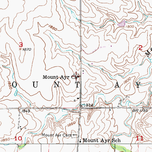 Topographic Map of Mount Ayr Friends Church, KS
