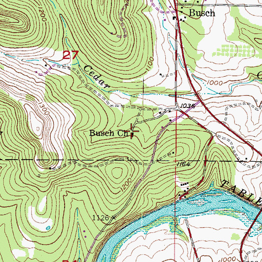 Topographic Map of Busch Church, AR