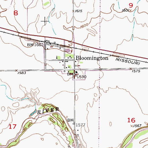 Topographic Map of Bloomington, KS