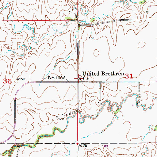 Topographic Map of United Brethren Church, KS