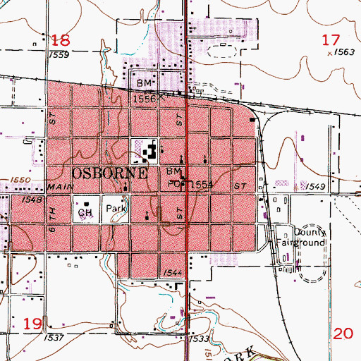 Topographic Map of Osborne, KS