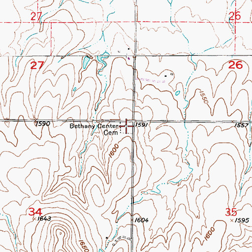 Topographic Map of Bethany Center Cemetery, KS