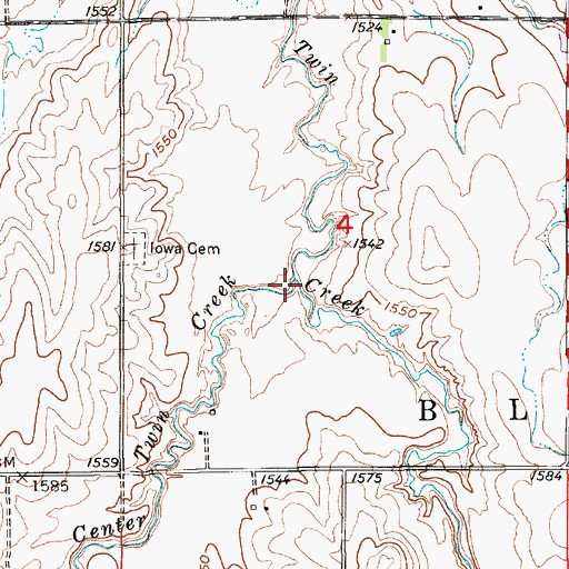 Topographic Map of Center Twin Creek, KS