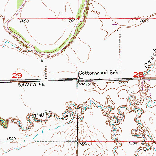 Topographic Map of Cottonwood School, KS
