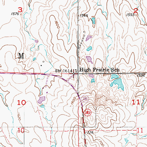 Topographic Map of High Prairie School, KS