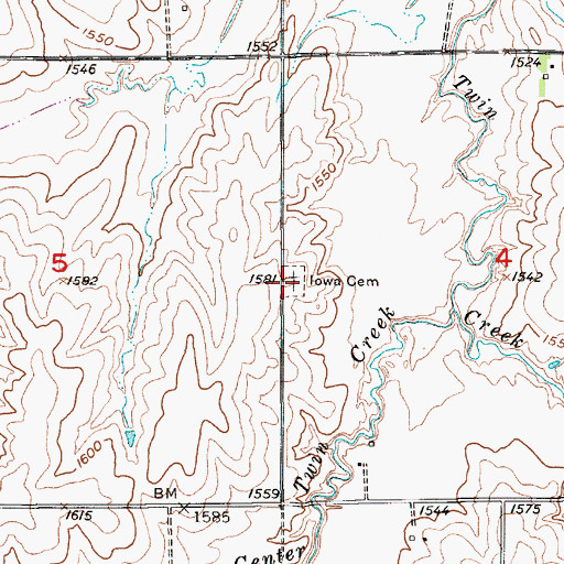 Topographic Map of Iowa Cemetery, KS