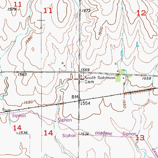 Topographic Map of South Solomon Cemetery, KS