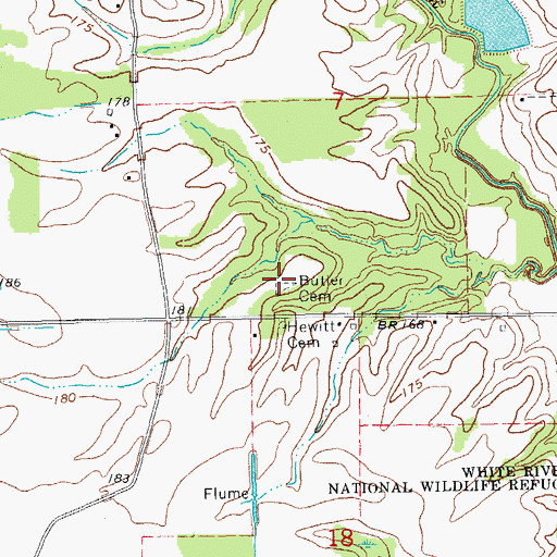 Topographic Map of Butler Cemetery, AR