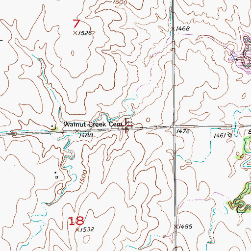 Topographic Map of Walnut Creek Cemetery, KS