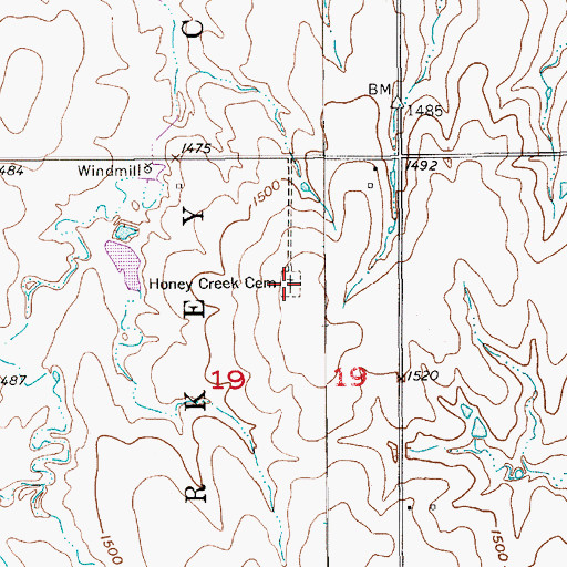Topographic Map of Honey Creek Cemetery, KS