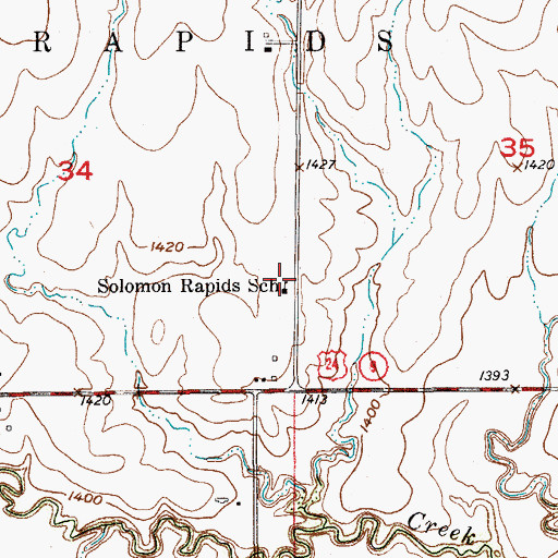 Topographic Map of Solomon Rapids School, KS