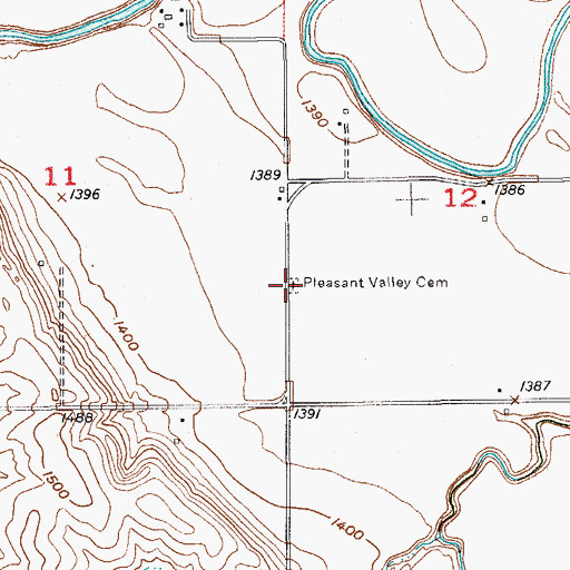 Topographic Map of Pleasant Valley Cemetery, KS