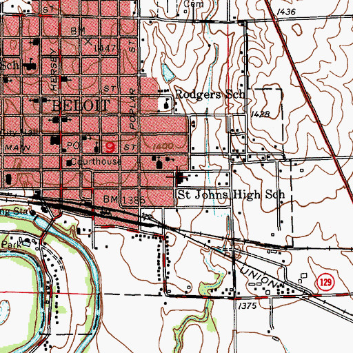 Topographic Map of Saint John's Catholic Middle / High School, KS