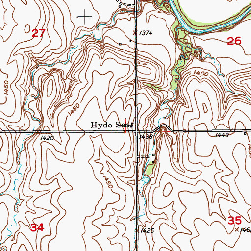 Topographic Map of Hyde School, KS