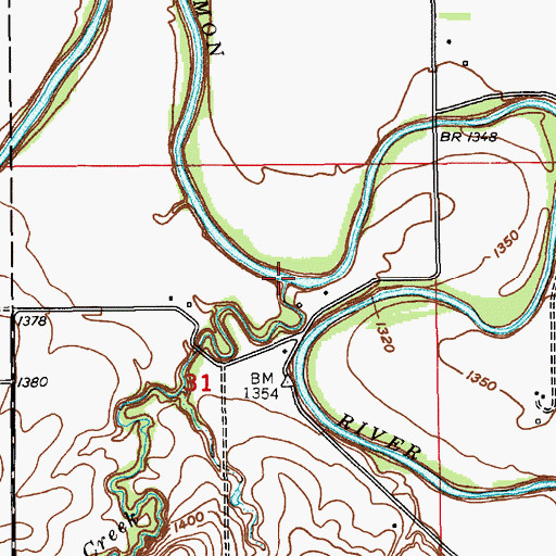 Topographic Map of Marshall Creek, KS