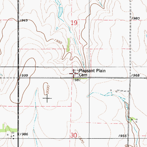Topographic Map of Pleasant Plain Cemetery, KS