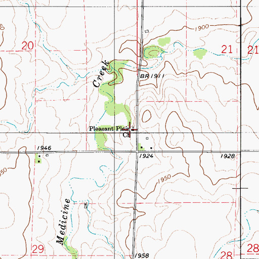 Topographic Map of Pleasant Plain Church, KS