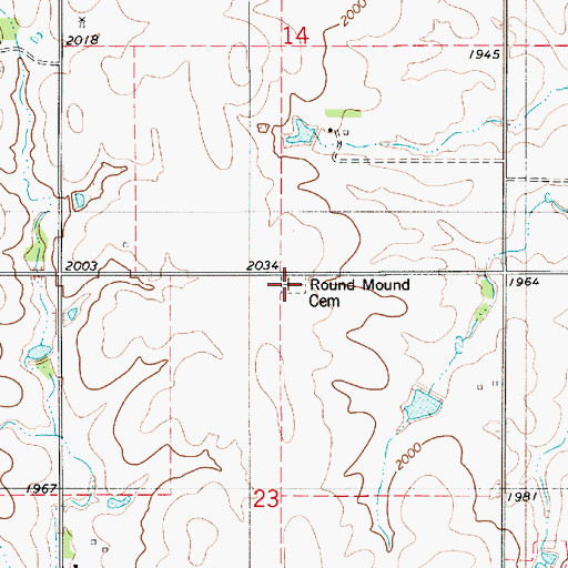 Topographic Map of Round Mound Cemetery, KS