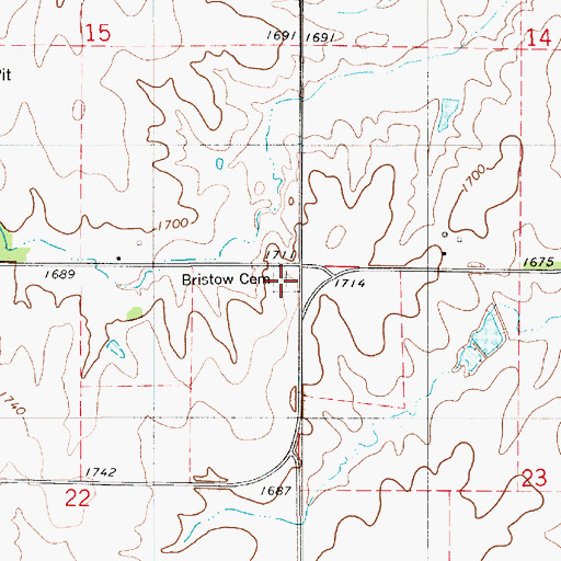 Topographic Map of Bristow Cemetery, KS