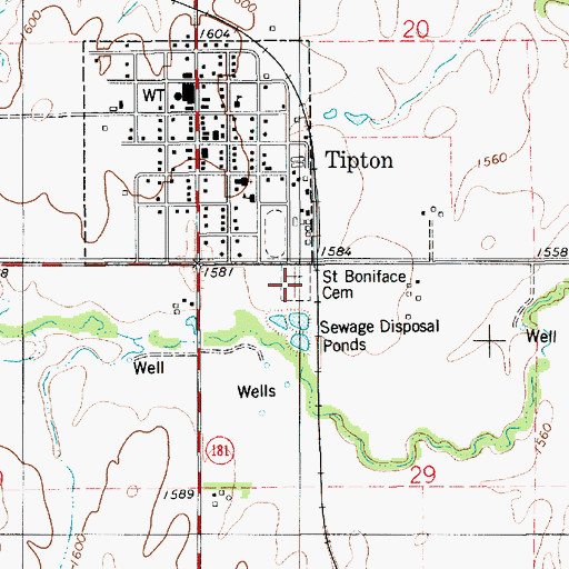 Topographic Map of Saint Boniface Cemetery, KS