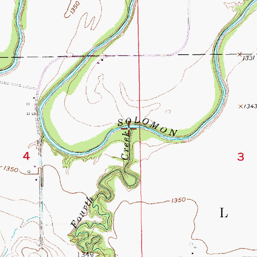 Topographic Map of Fourth Creek, KS