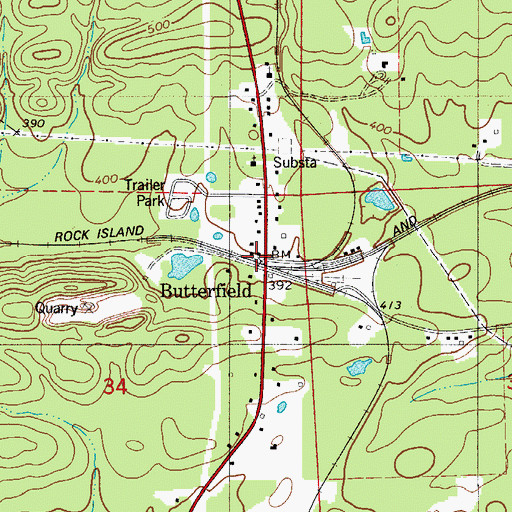 Topographic Map of Butterfield, AR