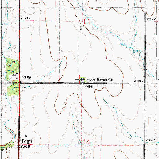 Topographic Map of Prairie Home United Methodist Church, KS