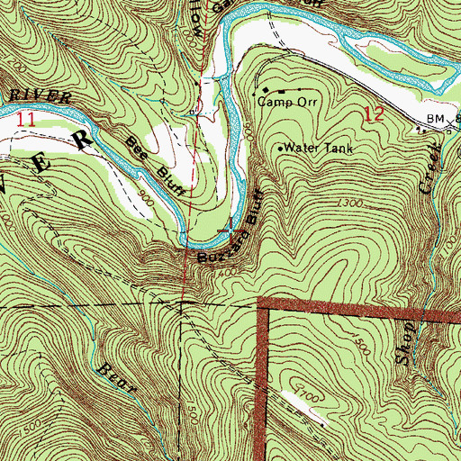 Topographic Map of Buzzard Bluff, AR