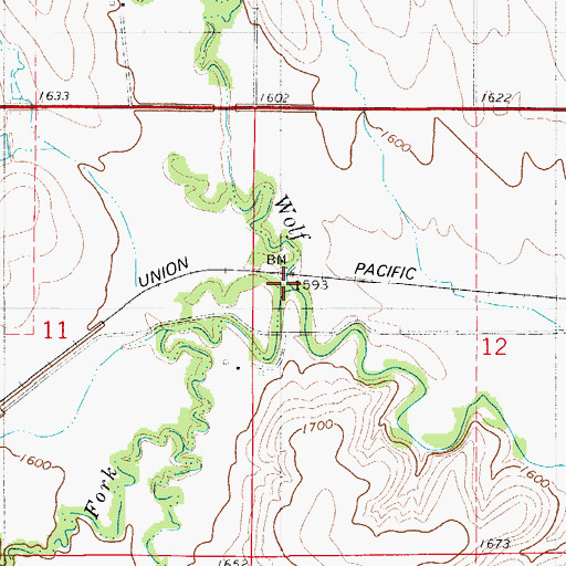 Topographic Map of West Fork Wolf Creek, KS