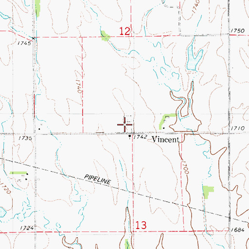 Topographic Map of Vincent Cemetery, KS