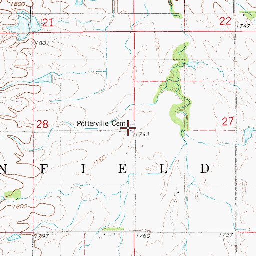 Topographic Map of Potterville Cemetery, KS