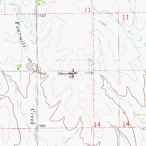 Topographic Map of Cheyenne Church, KS