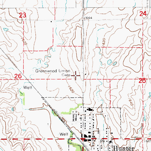 Topographic Map of Greenwood Union Cemetery, KS