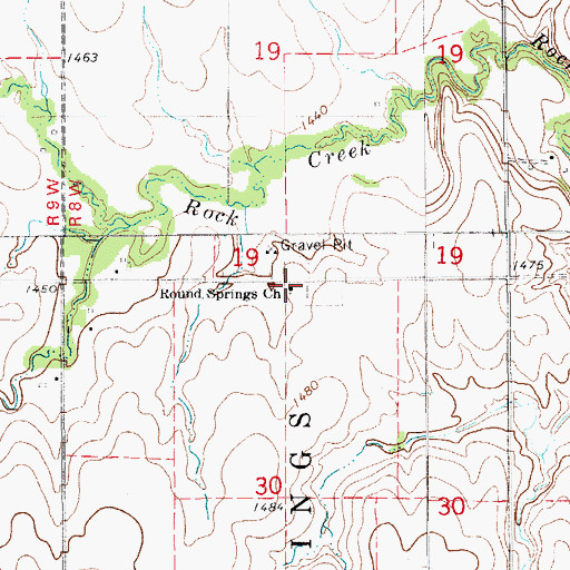 Topographic Map of Round Springs Church, KS