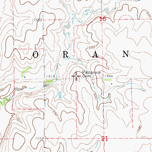 Topographic Map of Patterson Cemetery, KS
