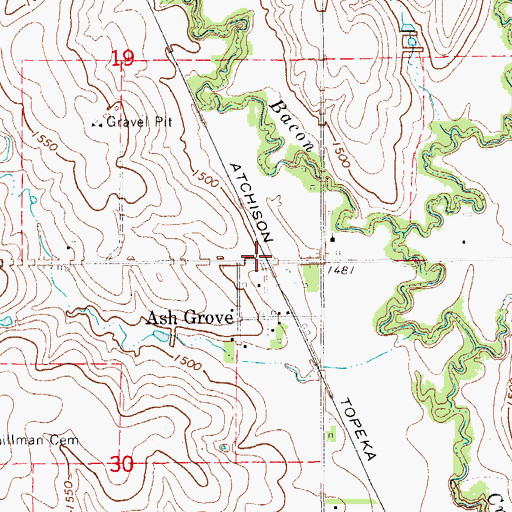 Topographic Map of Ash Grove, KS