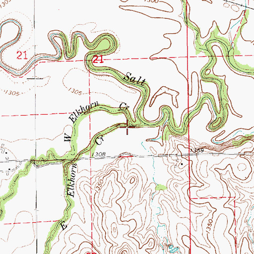 Topographic Map of East Elkhorn Creek, KS