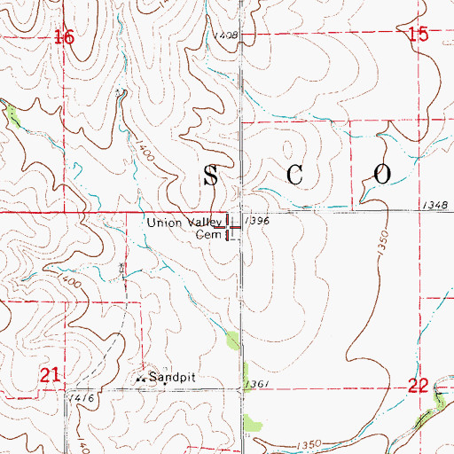 Topographic Map of Union Valley Cemetery, KS