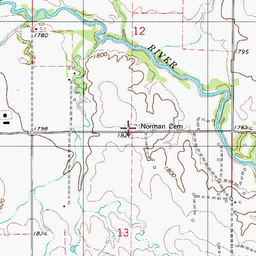 Topographic Map of Norman Cemetery, KS