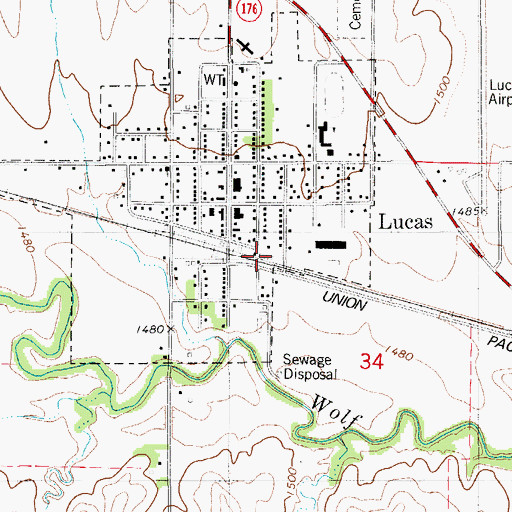 Topographic Map of Lucas, KS