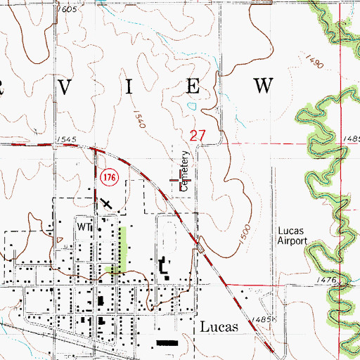 Topographic Map of Lucas Cemetery, KS